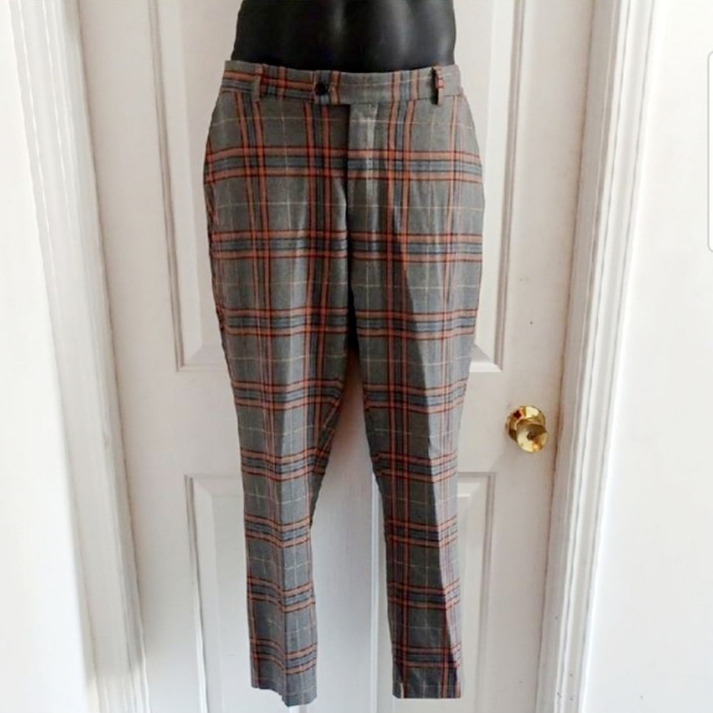 boohooman Plaid Classic Dress Pants, 36W